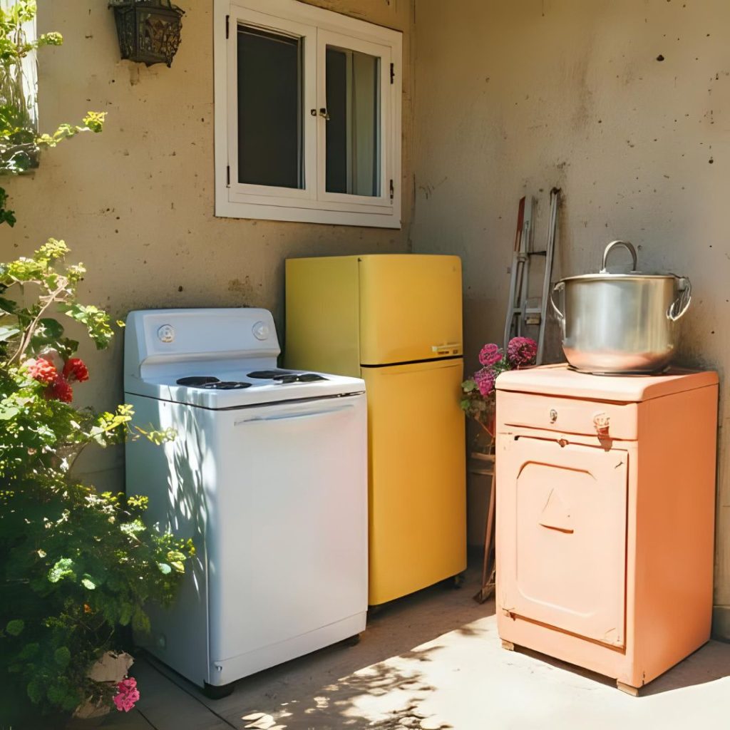 Old household appliances piled up for junk removal